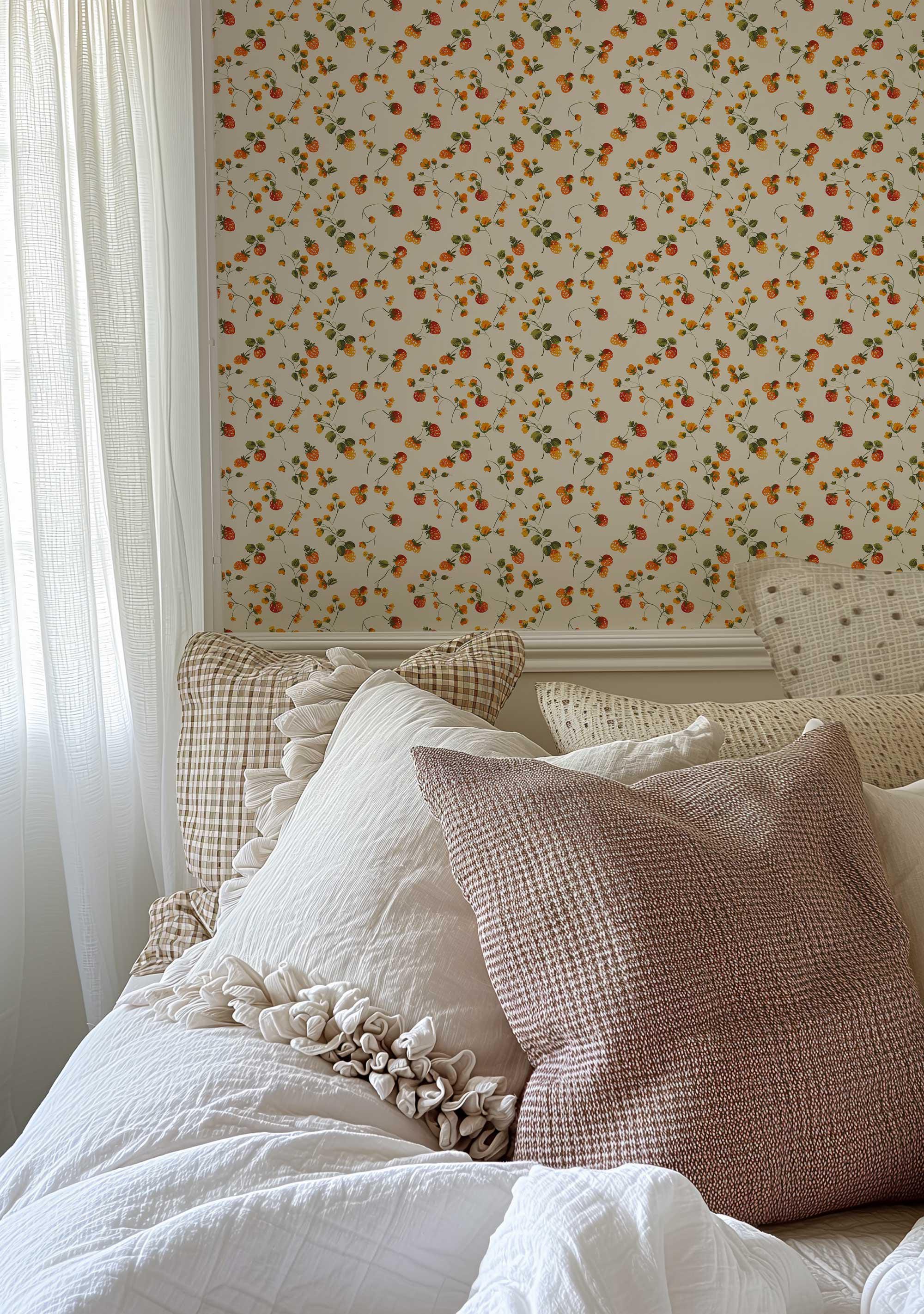 Vintage Strawberries Wallpaper: Cottagecore Floral Peel and Stick Mural ...
