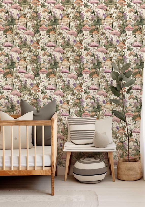 Vintage Mushroom Wallpaper: Forest Botanical Peel and Stick Mural