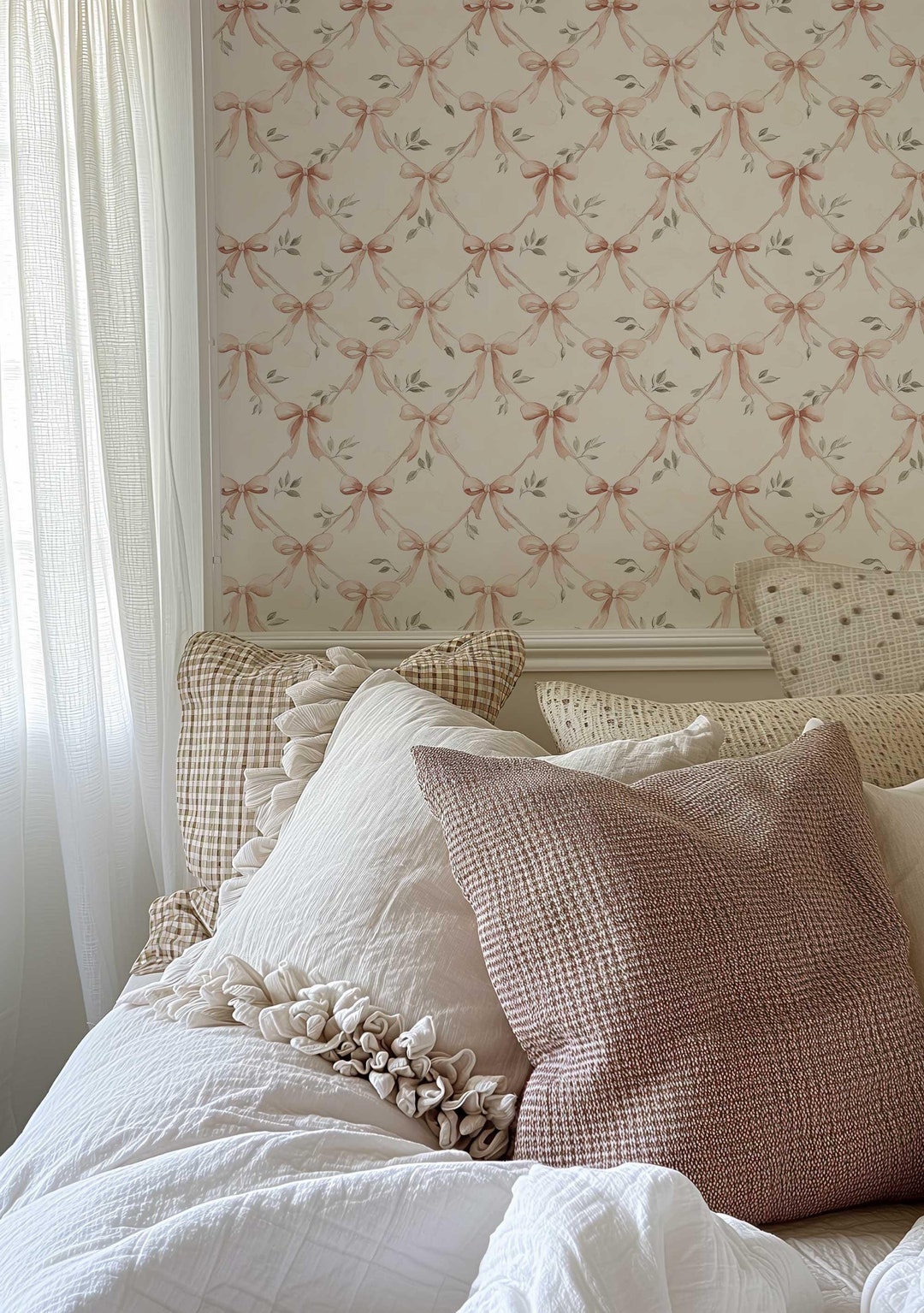 Vintage Bow Wallpaper: Coquette Ribbon Peel and Stick Wall Mural - Etsy