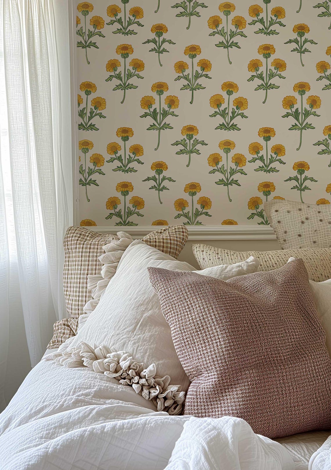 Vintage Marigold Wallpaper, Retro Floral Peel and Stick Wall Mural ...