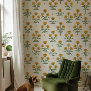 Vintage Marigold Wallpaper, Retro Floral Peel and Stick Wall Mural ...