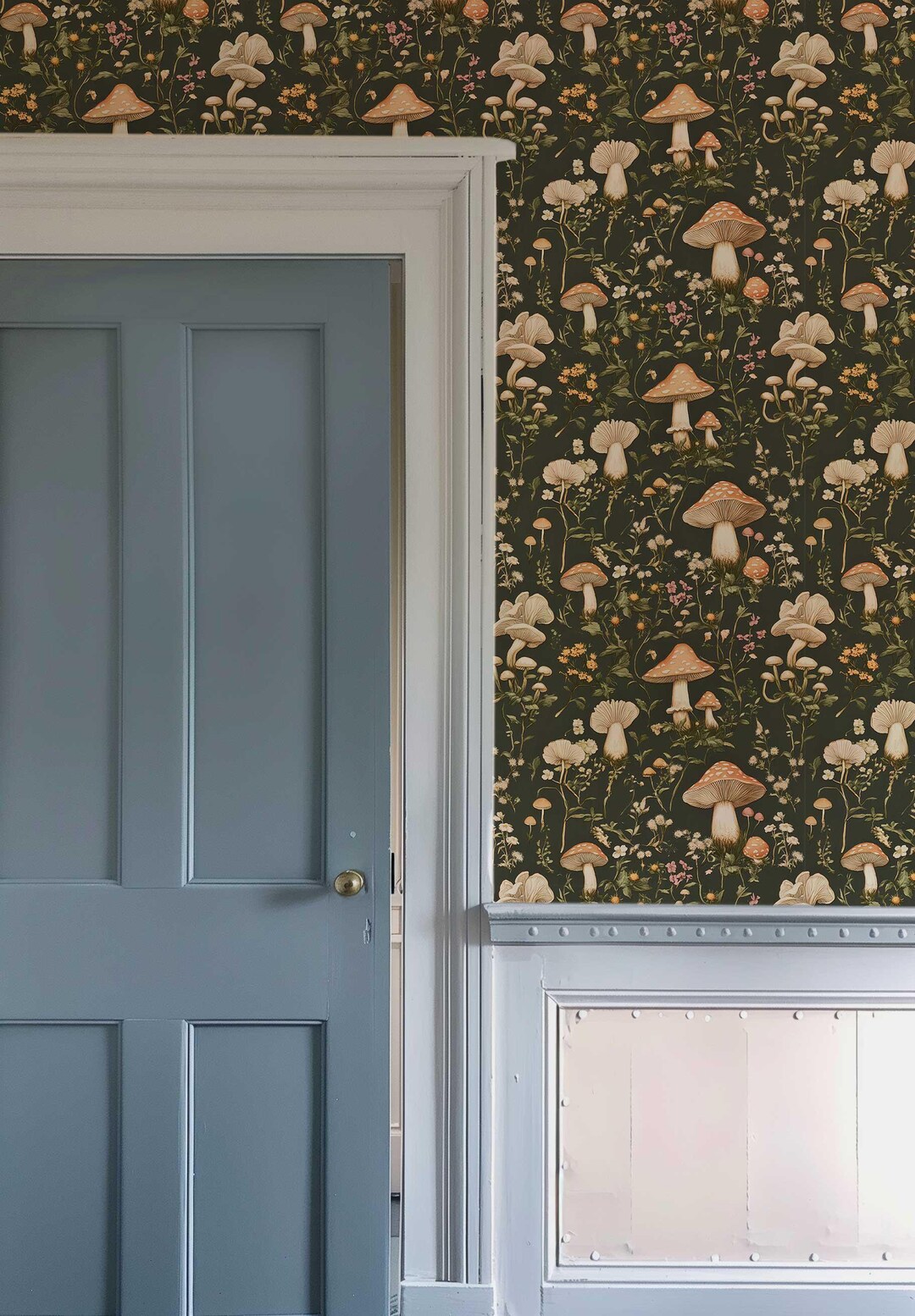 Dark Moody Mushroom Wallpaper: Vintage Botanical Peel and Stick Mural ...