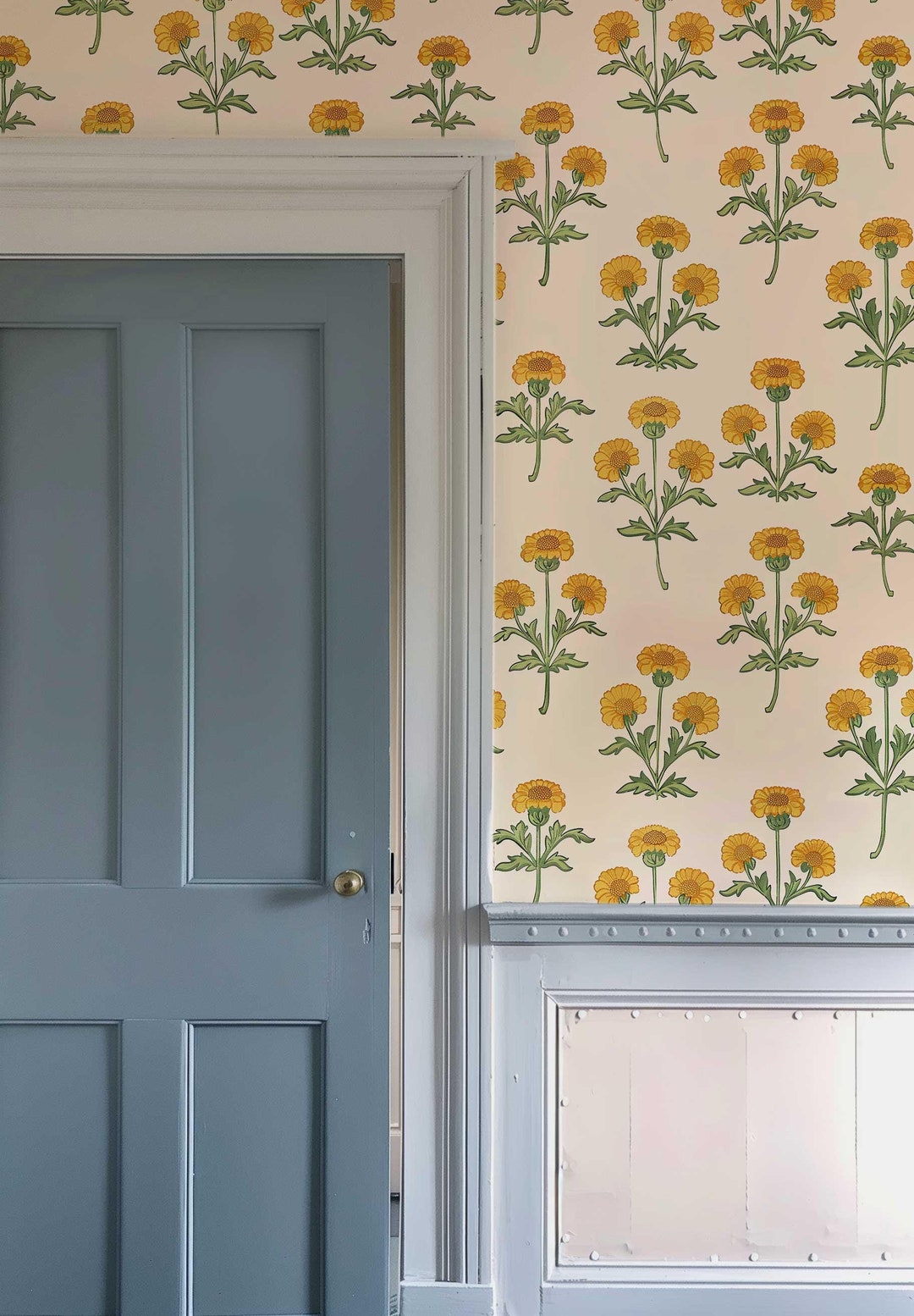 Vintage Marigold Wallpaper, Retro Floral Peel and Stick Wall Mural ...