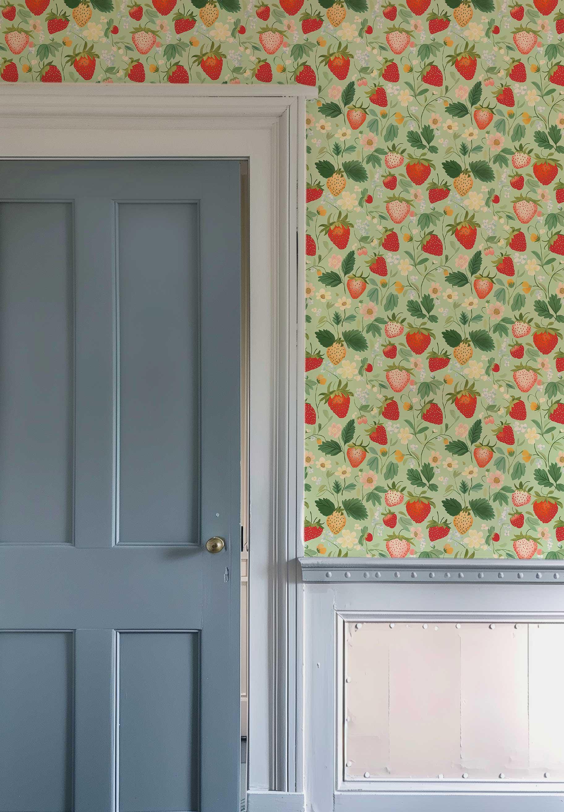 Vintage Strawberries Peel and Stick Wallpaper, Botanical Nursery Wall ...