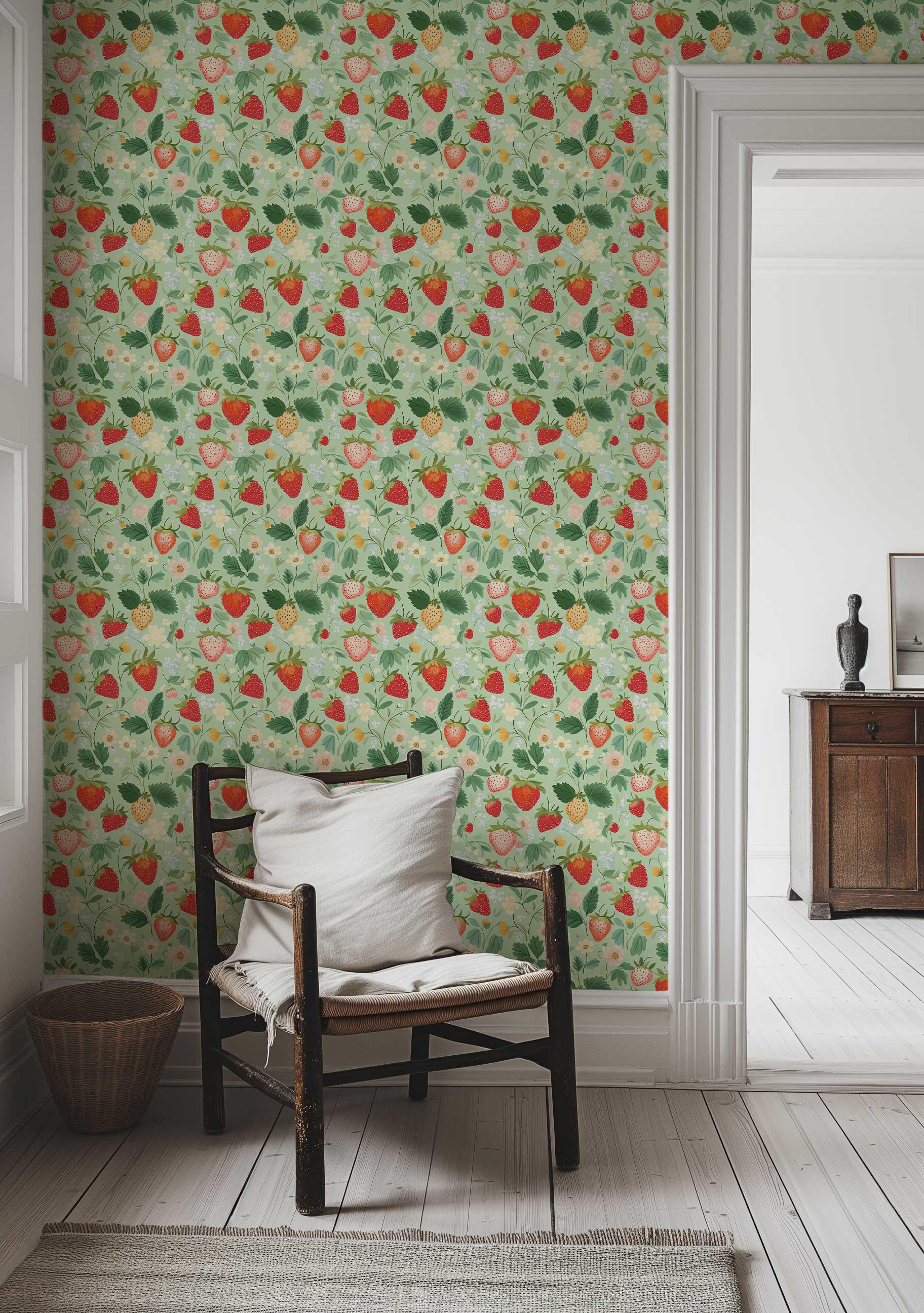 Vintage Strawberries Peel and Stick Wallpaper, Botanical Nursery Wall ...