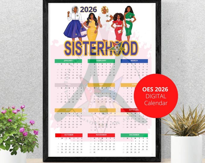 2026 Order of the Eastern Star PRINTABLE  Year at a Glance Calendar | Sorority Calendar | Digital DOWNLOAD