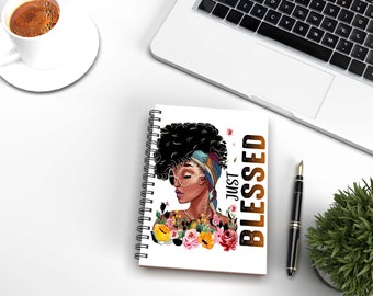 Just Blessed Notebook, Afro Notebook 5.5" x 8.5,Black Girl Magic, Journal, Black Girl Journal, Journaling,