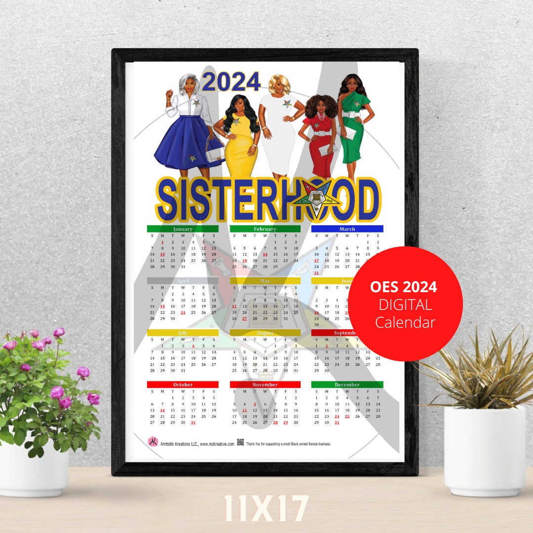 2024 OES Sisterhood Yearly Calendar Digital Download (Instant Download