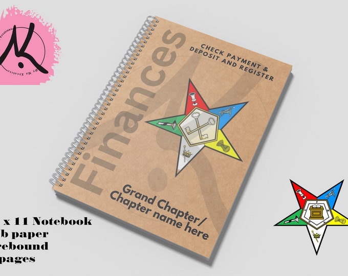 Treasurer check register, notebook, Order of the Eastern Star, OES inspired design