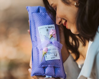 Conjunto de almohadilla para el cuello y los ojos con envoltura de lavanda hecha a mano / Compresa de aromaterapia con calor y frío