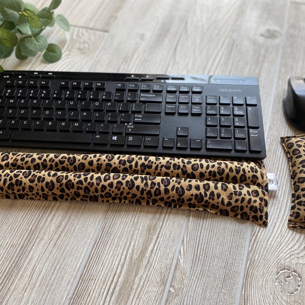 Leopard print desk accessory- keyboard and mouse wrist rest set- animal print office decor- chemical free co-worker gift, eco-friendly gifts