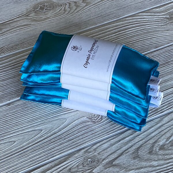 Turquoise Blue Satin Peppermint Eye Pillow, Weighted Eye Pillow with Flaxseeds, Heated Eye Mask, Yoga Eye Pillow,  Spa Gifts, Sinus Relief!