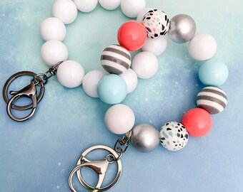 Keychain Bracelet / Bracelet Keychain / Bubblegum Beads Keychain / Chunky Bead Keychain Bracelet / Terrazzo / Beach / Tropical / Spring