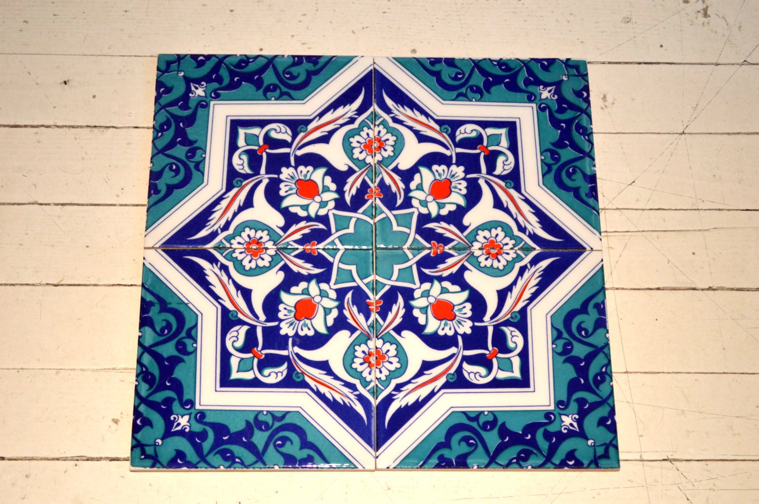 Kitchen Tile turkish Iznik Tile Print Made and Ottoman Design With Blue