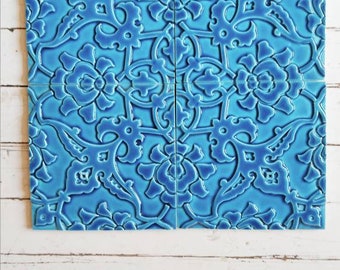 Turquoise Seljuk relief ceramic wall decor