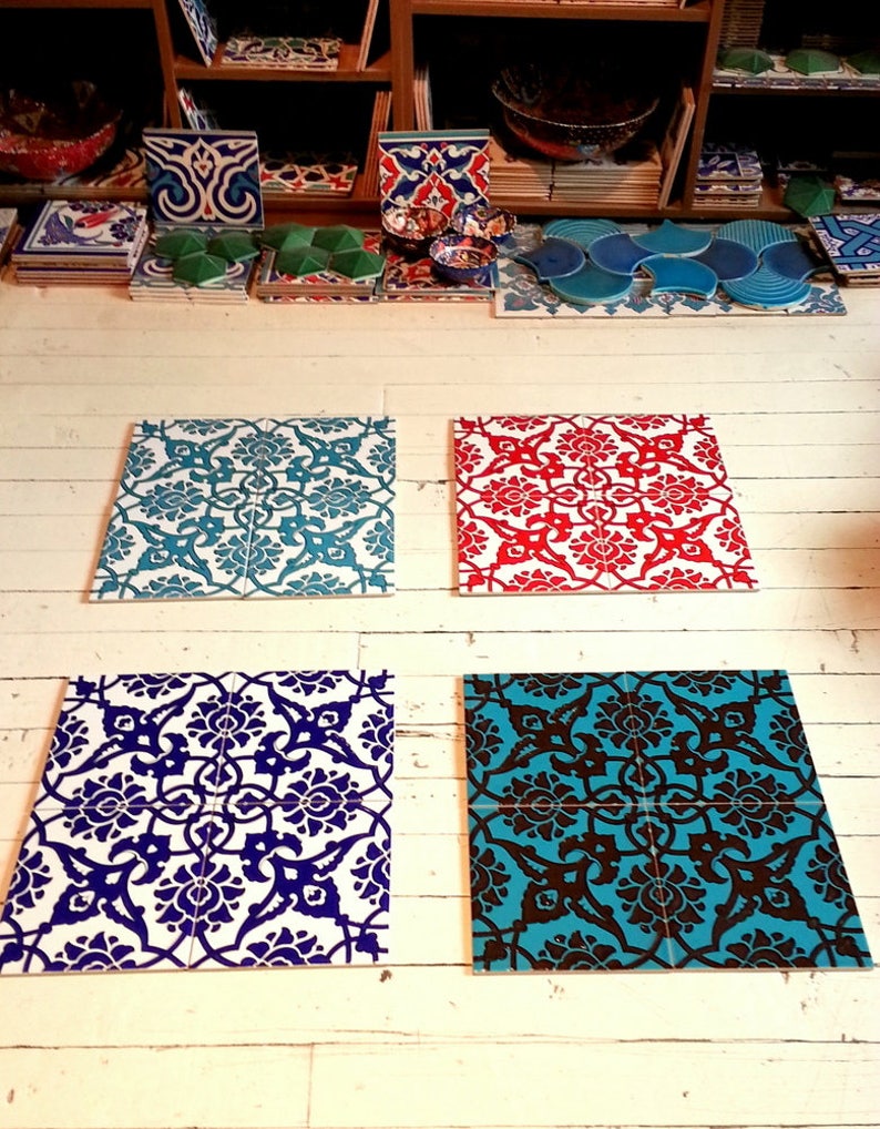 Iznik Fliese Relieffliese und handgefertigte Wandfliesen mit 16 Stück jedes Fragment unterschiedlicher Farbe 80cmx80cm Bild 3