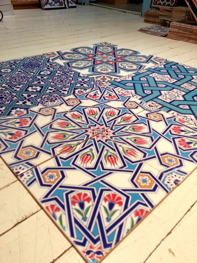 Turkish Tile Set With 16 Pcs and Blue Armony With Colors Total Size