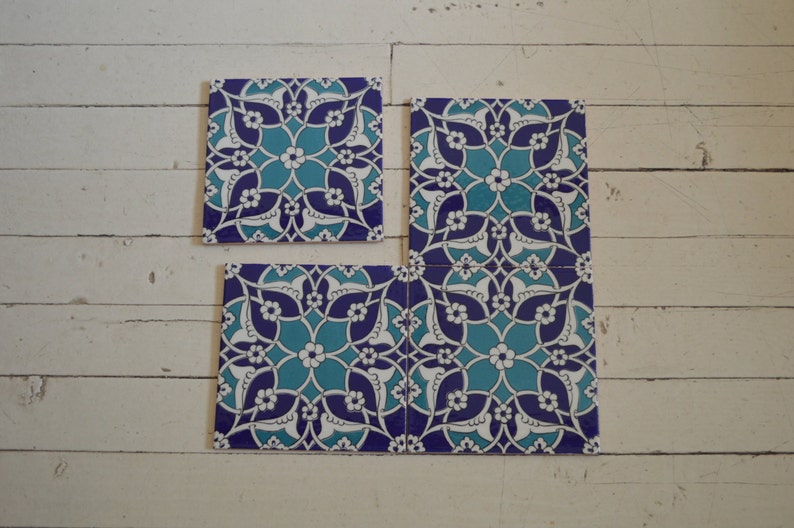 4 pieces set Wall decor tile Turkish Iznik tile set of 4 pieces Ottoman design image 3