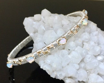 Opal Basket Weave Gemstone Bangle Bracelet Wire Wrap Designs by Ryan Eure