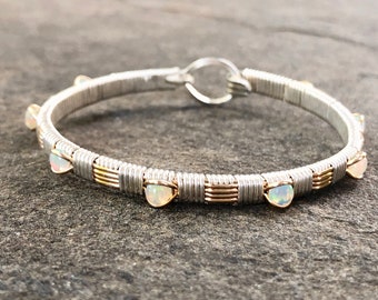 Ethiopian Opal Classic Gemstone Bangle Bracelet