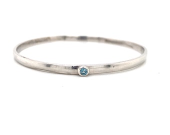 Sterling Silver Blue Zircon Gemstone Slip-On Bangle