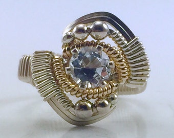 Orion Wire Wrapped Indian White Topaz Ring Argentium Silver 14 Karat Gold Filled Wire Wrapped Jewelry