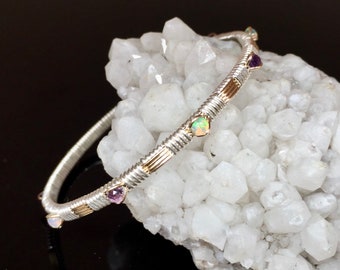Opal and Amethyst Petite Classic Gemstone Bangle Design Wire Wrap Jewelry by Ryan Eure Designs