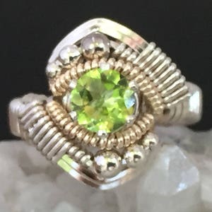 Orion Peridot Wire Wrapped Ring Argentium Silver and 14 Karat Yellow Gold Filled Wire Wrapped Jewelry image 2