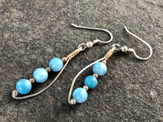 Larimar Equality Drop and Dangle Wire Wrapped Earrings | Etsy