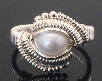 Beaded Classic Pearl Wire Wrapped Ring Hand Made Wire Wrap Jewelry By Ryan Eure Designs