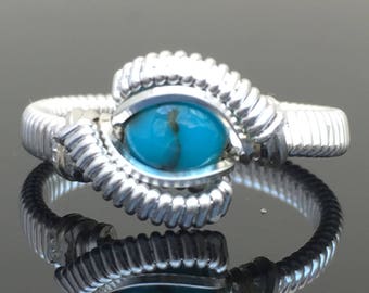 Classic Petite Turquoise Wire Wrapped Ring Argentium Silver and 14 karat yellow gold filled wire wrapped designs by Ryan Eure