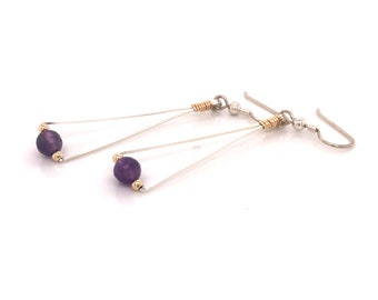 Amethyst Balance Drop and Dangle Wire Wrapped Earrings