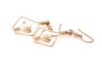 Pearl Centered Drop and Dangle Wire Wrapped Earrings