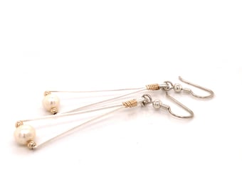 Pearl Balance Drop and Dangle Wire Wrapped Earrings