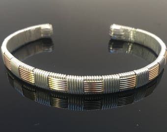 Elite Classic Cuff Bracelet Argentium Silver and 14 karat yellow gold filled wire wrap designs by Ryan Eure