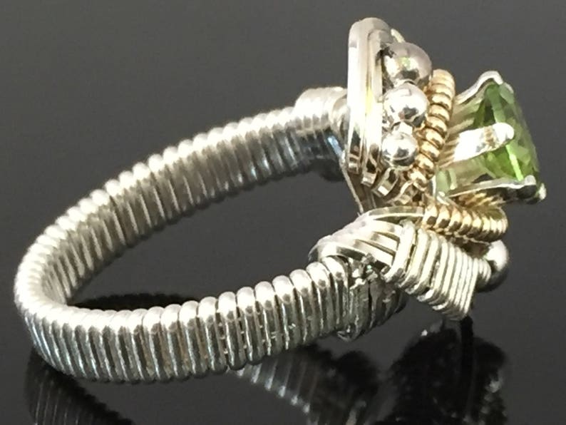 Orion Peridot Wire Wrapped Ring Argentium Silver and 14 Karat Yellow Gold Filled Wire Wrapped Jewelry image 4