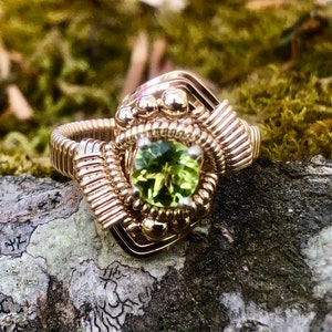 Orion Peridot Wire Wrapped Ring Argentium Silver and 14 Karat Yellow Gold Filled Wire Wrapped Jewelry image 5