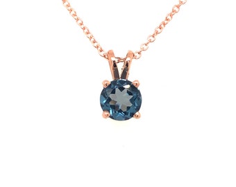 14K Rose Gold Solitaire Pendant with London Blue Topaz