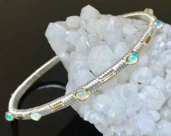 Opal Petite Classic Gemstone Bangle Bracelet Design Wire Wrap Jewelry by Ryan Eure Designs