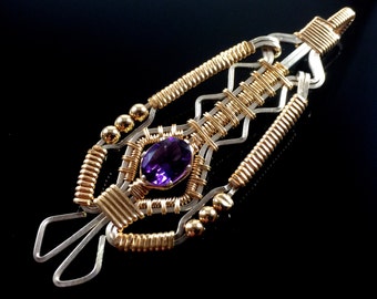 Wire Wrapped African Amethyst Gemstone Pendant Hand Made Wire Wrapped Jewelry