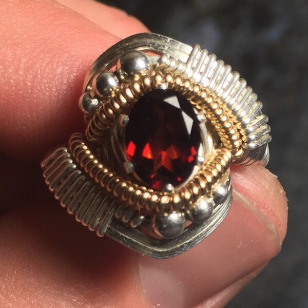 オリオン オーバル ワイヤーラップ アルマンディン ガーネット リング