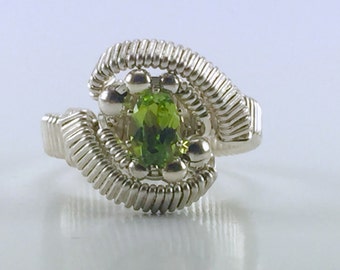 Wire Wrapped Peridot Ring (Size 7.5)