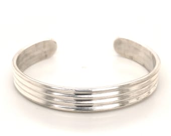 Grooved 0.925 Sterling Silver Cuff C-Bracelet