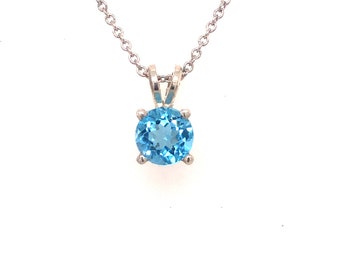 Sterling Silver Solitaire Pendant with Swiss Blue Topaz