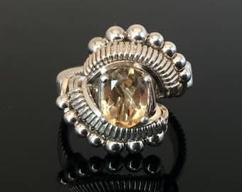 Beaded Citrine Wire Wrapped Ring Argentium Silver Hand Made Wire Wrapped Jewelry