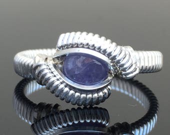 Classic Petite Tanzanite Wire Wrapped Ring Argentium Fine Silver and 14 Karat yellow Gold Filled Wire Wrapped Designs by Ryan Eure