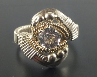 Orion Wire Wrapped Indian White Topaz Ring Argentium Silver 14 Karat Gold Filled Wire Wrapped Jewelry