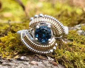 Beaded Classic London Blue Topaz Wire Wrapped Ring wire wrap jewelry designs by Ryan Eure