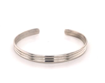 Petite Grooved 0.925 Sterling Silver Cuff C-Bracelet