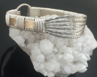 Elite Hammered Texture Classic Bangle Elite Wire Wrapped Jewelry Hand Woven Gold and Silver Bracelet